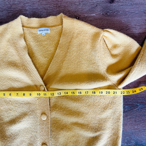 Pepaloves Mustard Yellow Button Cardigan Sweater Size L Cozy - Picture 7 of 9